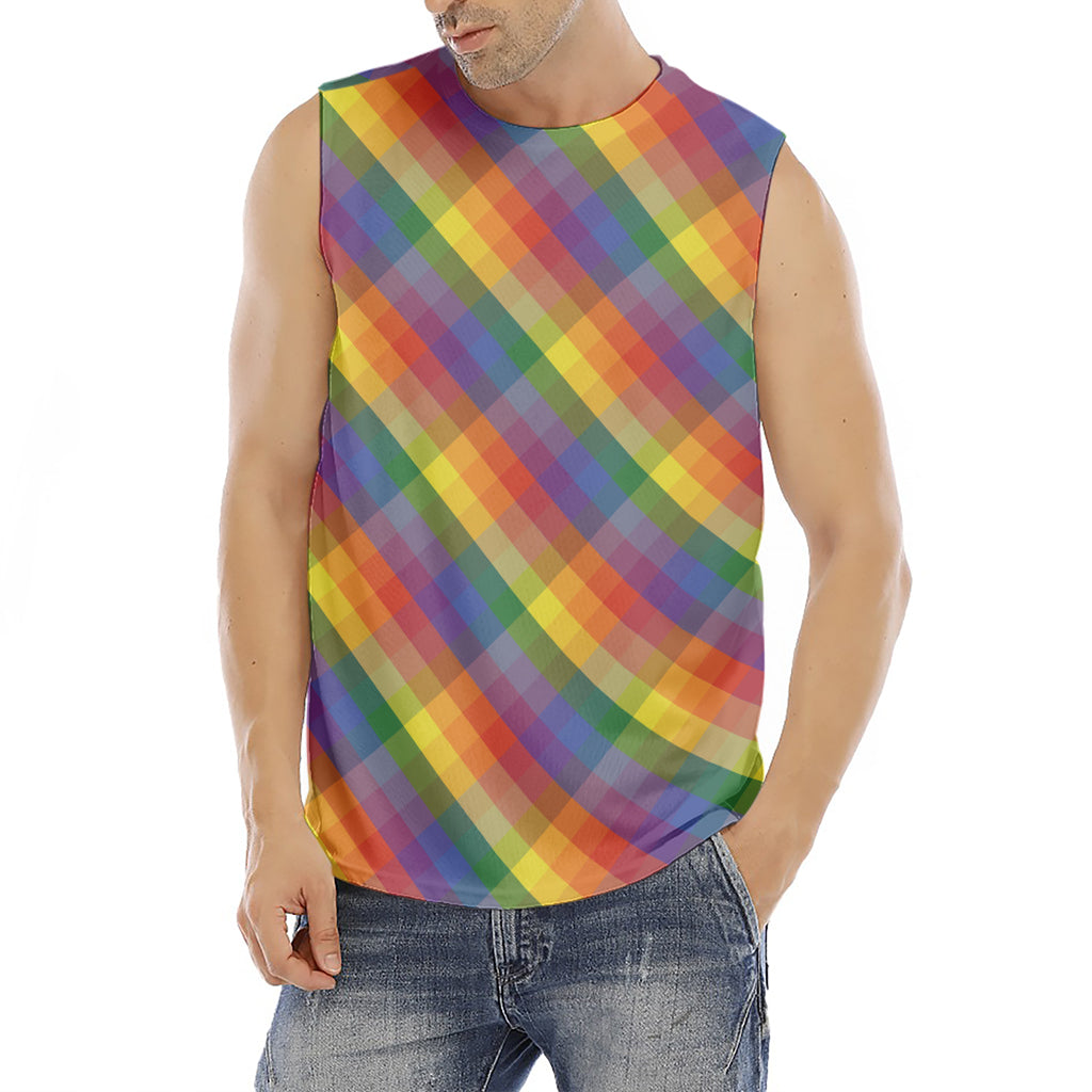 Rainbow LGBT Plaid Pattern Print Men's Fitness Tank Top