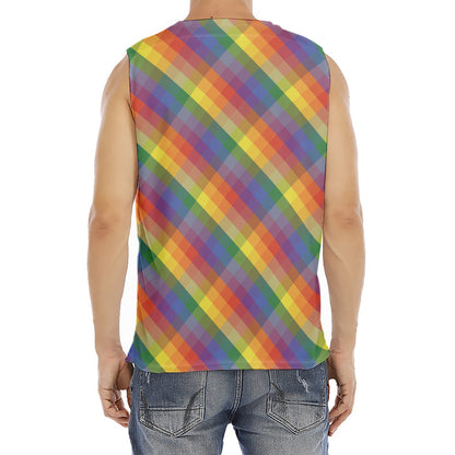 Rainbow LGBT Plaid Pattern Print Men's Fitness Tank Top
