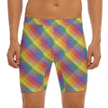 Rainbow LGBT Plaid Pattern Print Men's Long Boxer Briefs