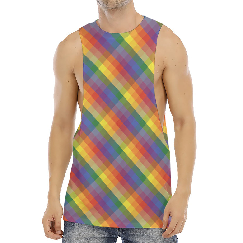 Rainbow LGBT Plaid Pattern Print Men's Muscle Tank Top