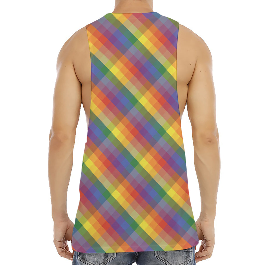 Rainbow LGBT Plaid Pattern Print Men's Muscle Tank Top