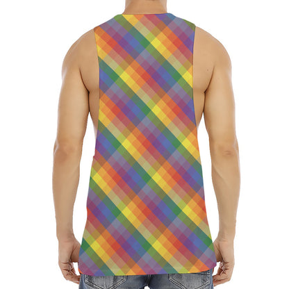 Rainbow LGBT Plaid Pattern Print Men's Muscle Tank Top