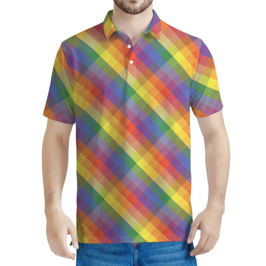 Rainbow LGBT Plaid Pattern Print Men's Polo Shirt