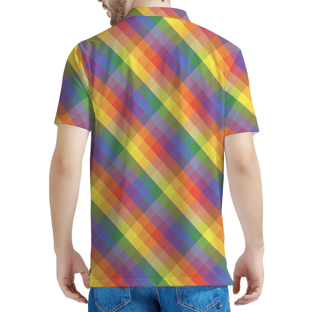 Rainbow LGBT Plaid Pattern Print Men's Polo Shirt