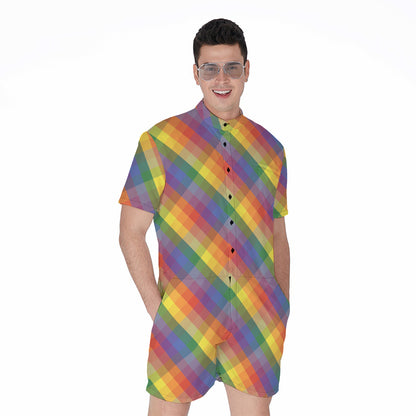 Rainbow LGBT Plaid Pattern Print Men's Rompers