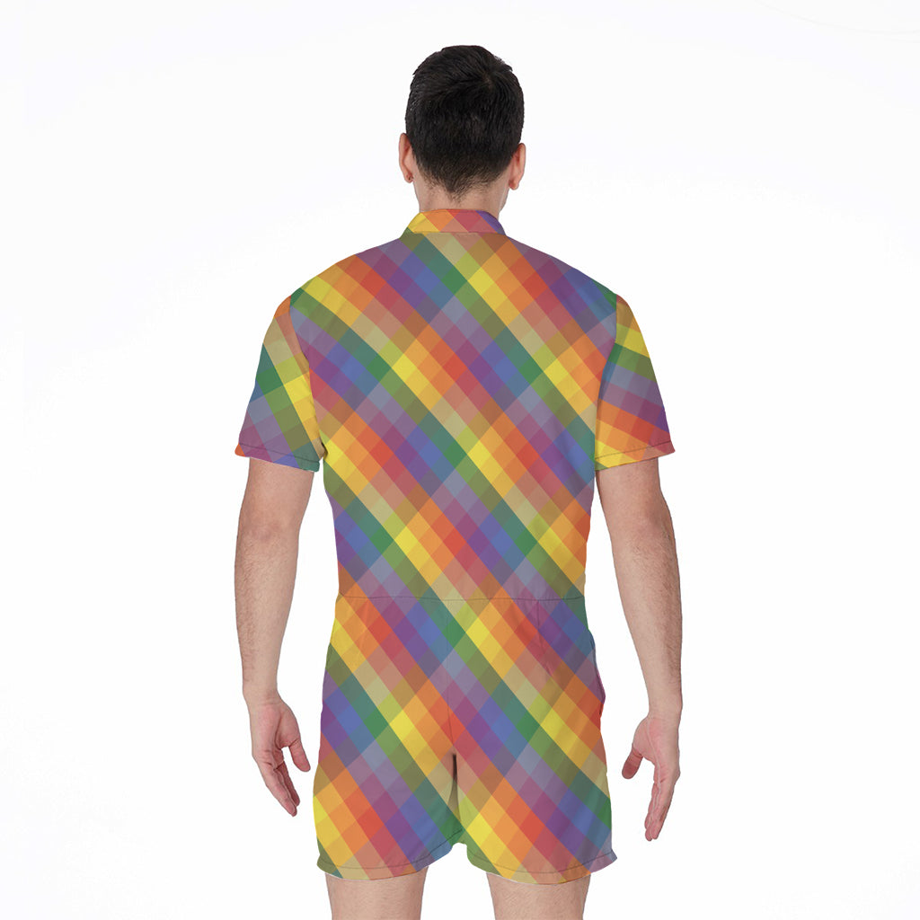 Rainbow LGBT Plaid Pattern Print Men's Rompers