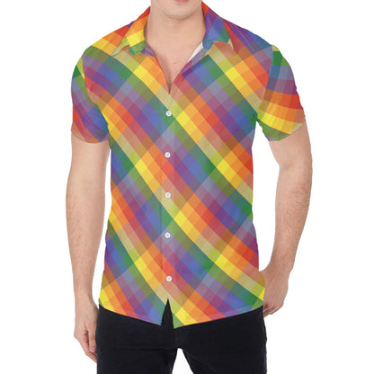 Rainbow LGBT Plaid Pattern Print Men's Shirt