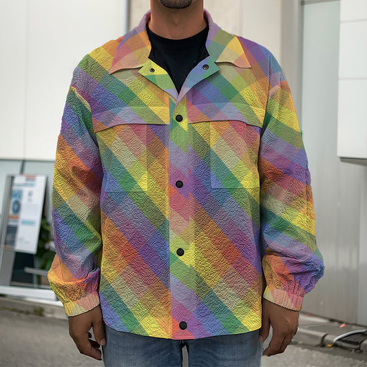 Rainbow LGBT Plaid Pattern Print Men's Shirt Jacket