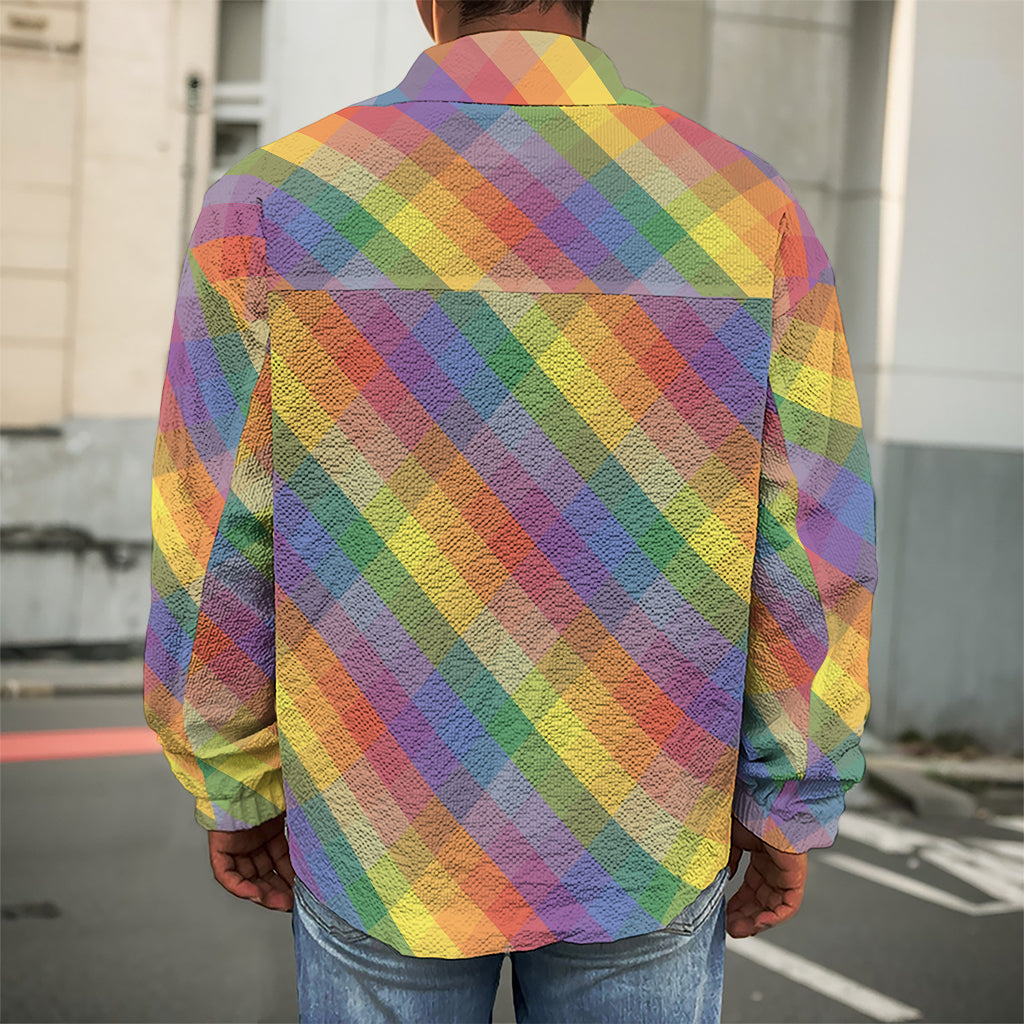 Rainbow LGBT Plaid Pattern Print Men's Shirt Jacket