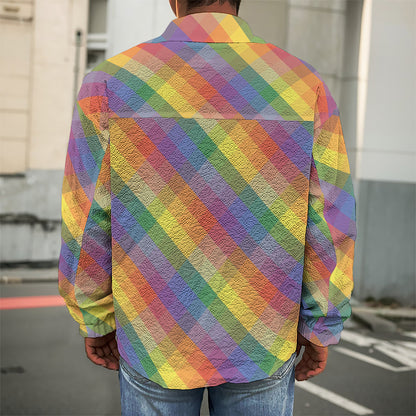 Rainbow LGBT Plaid Pattern Print Men's Shirt Jacket
