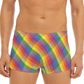 Rainbow LGBT Plaid Pattern Print Men's Short Boxer Briefs