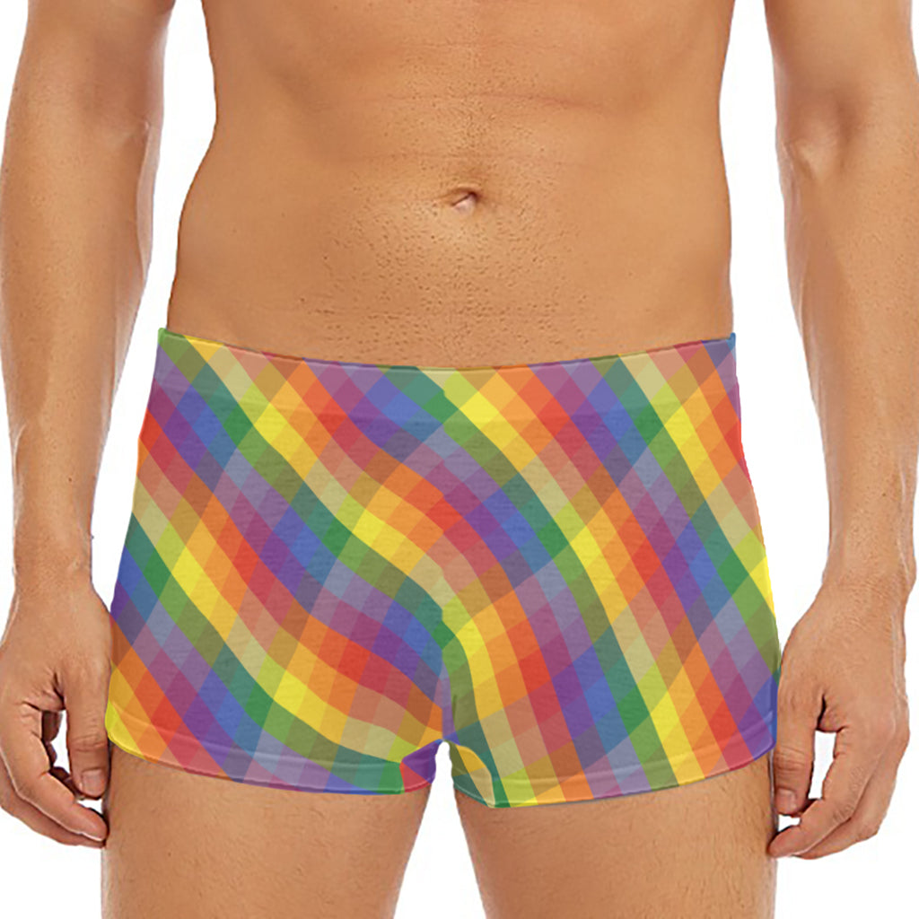 Rainbow LGBT Plaid Pattern Print Men's Short Boxer Briefs