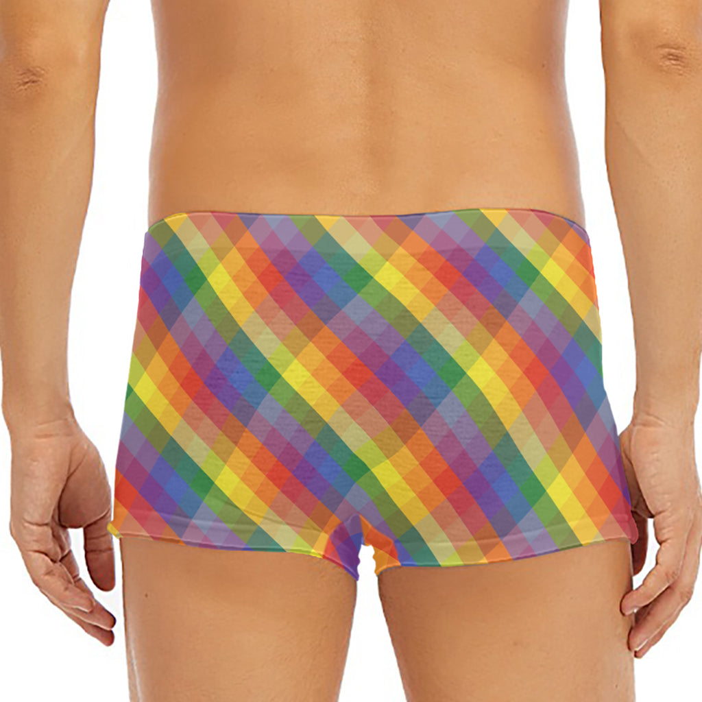 Rainbow LGBT Plaid Pattern Print Men's Short Boxer Briefs