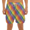 Rainbow LGBT Plaid Pattern Print Men's Split Running Shorts