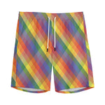 Rainbow LGBT Plaid Pattern Print Men's Sports Shorts