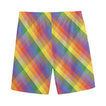 Rainbow LGBT Plaid Pattern Print Men's Sports Shorts