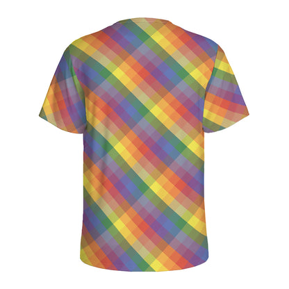 Rainbow LGBT Plaid Pattern Print Men's Sports T-Shirt
