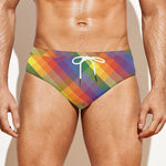Rainbow LGBT Plaid Pattern Print Men's Swim Briefs