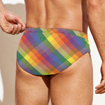 Rainbow LGBT Plaid Pattern Print Men's Swim Briefs