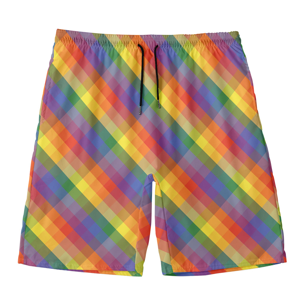 Rainbow LGBT Plaid Pattern Print Men's Swim Trunks