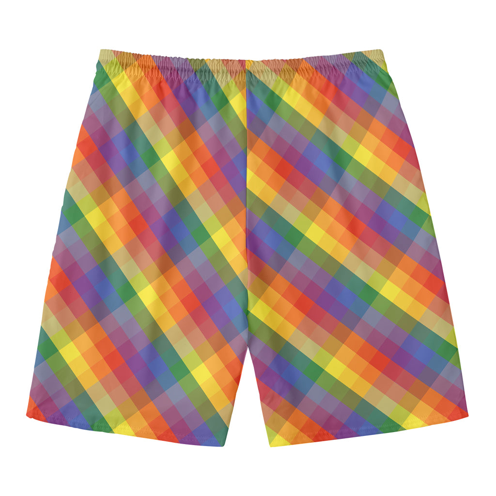 Rainbow LGBT Plaid Pattern Print Men's Swim Trunks