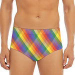 Rainbow LGBT Plaid Pattern Print Men's Triangle Swim Briefs