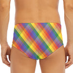 Rainbow LGBT Plaid Pattern Print Men's Triangle Swim Briefs