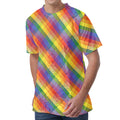 Rainbow LGBT Plaid Pattern Print Men's Velvet T-Shirt