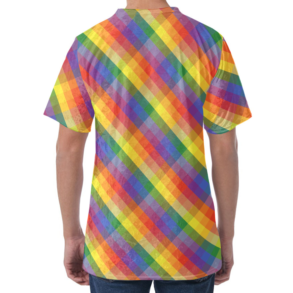 Rainbow LGBT Plaid Pattern Print Men's Velvet T-Shirt