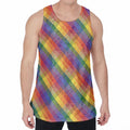 Rainbow LGBT Plaid Pattern Print Men's Velvet Tank Top