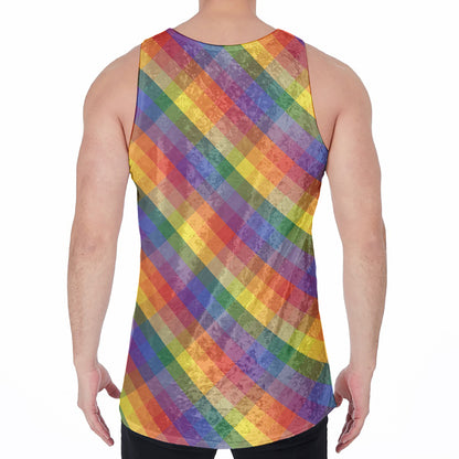 Rainbow LGBT Plaid Pattern Print Men's Velvet Tank Top