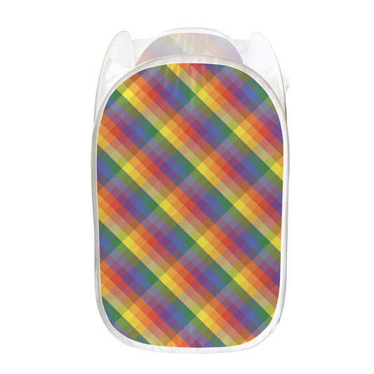 Rainbow LGBT Plaid Pattern Print Mesh Laundry Hamper