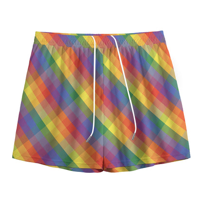 Rainbow LGBT Plaid Pattern Print Mesh Shorts