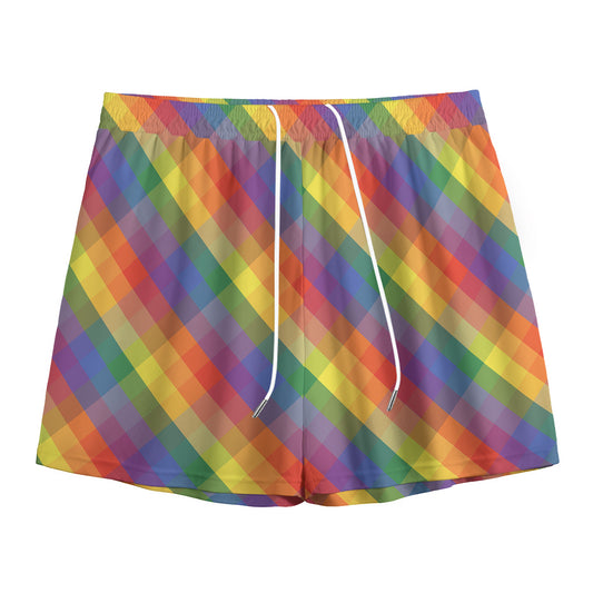Rainbow LGBT Plaid Pattern Print Mesh Shorts