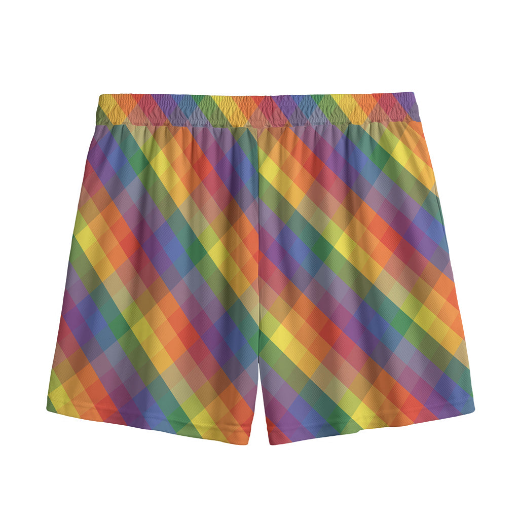 Rainbow LGBT Plaid Pattern Print Mesh Shorts