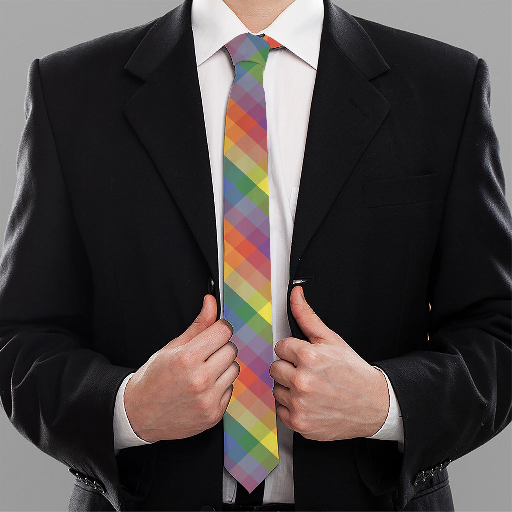 Rainbow LGBT Plaid Pattern Print Necktie