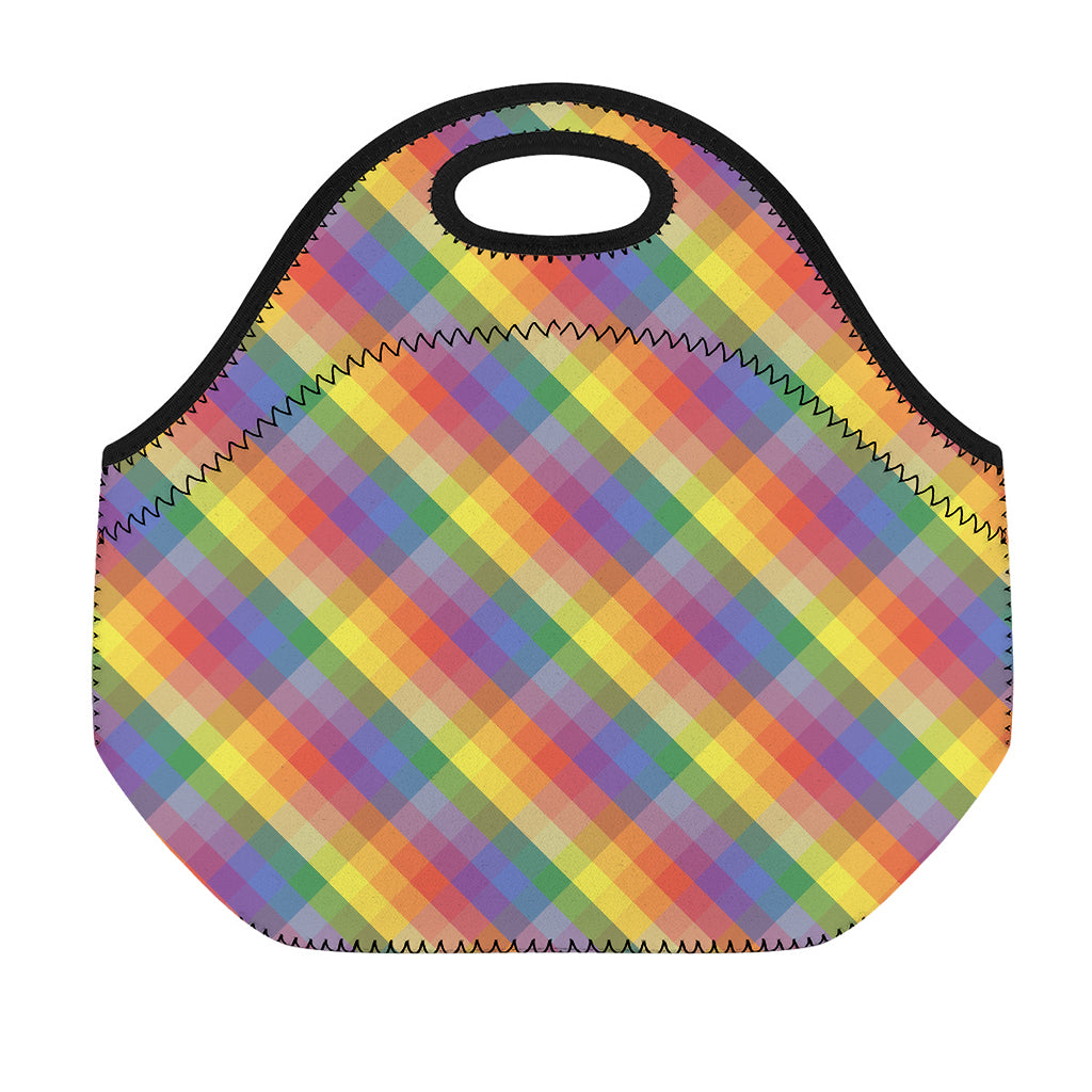 Rainbow LGBT Plaid Pattern Print Neoprene Lunch Bag