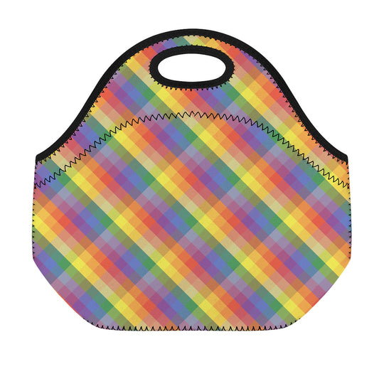Rainbow LGBT Plaid Pattern Print Neoprene Lunch Bag