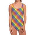Rainbow LGBT Plaid Pattern Print One Piece Swimsuit