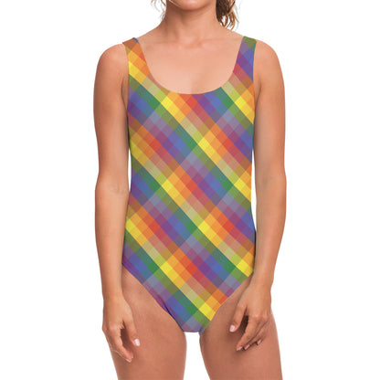 Rainbow LGBT Plaid Pattern Print One Piece Swimsuit