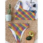 Rainbow LGBT Plaid Pattern Print One Shoulder Bikini Top