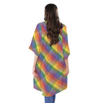 Rainbow LGBT Plaid Pattern Print Open Front Beach Cover Up