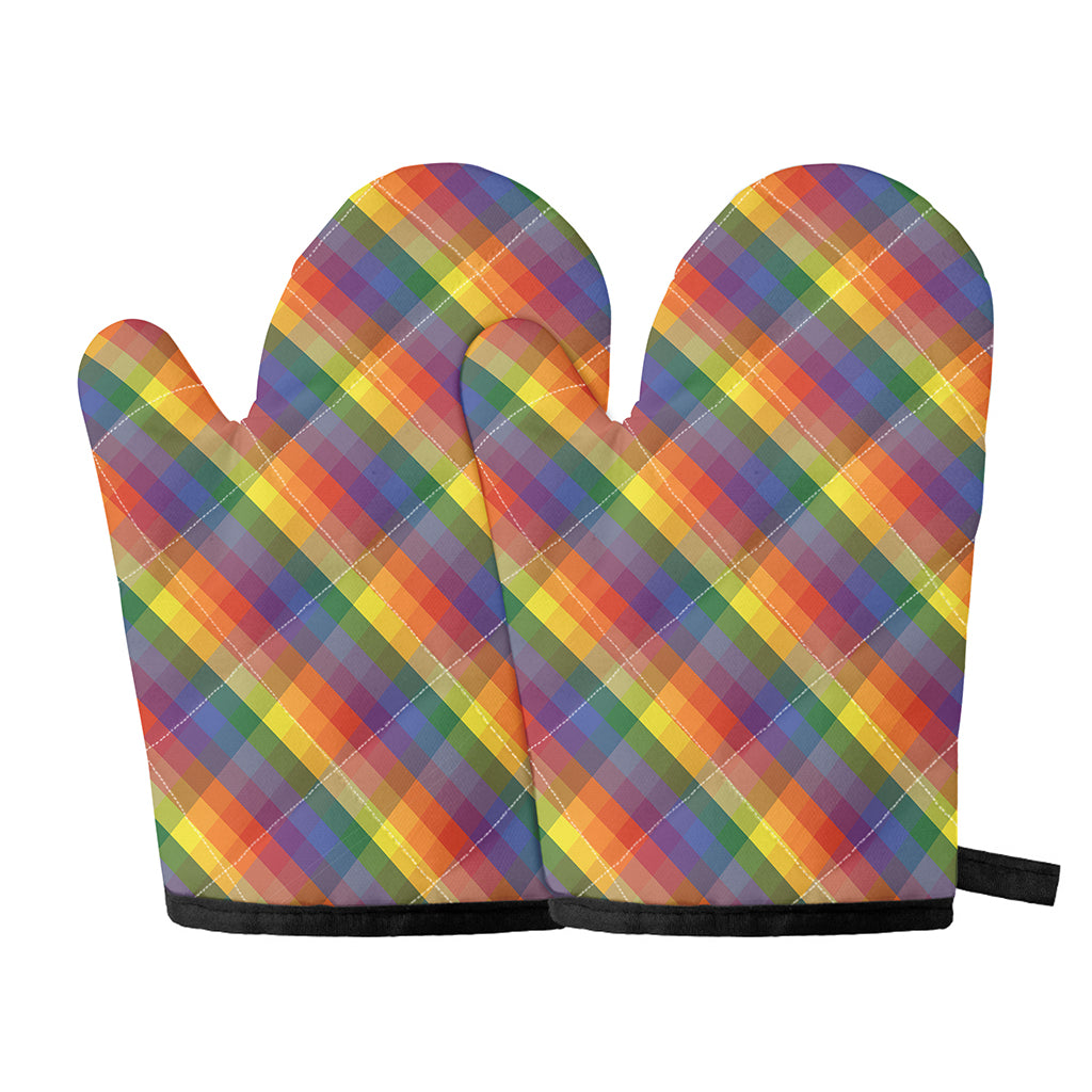 Rainbow LGBT Plaid Pattern Print Oven Mitts