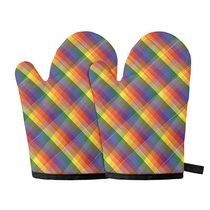 Rainbow LGBT Plaid Pattern Print Oven Mitts