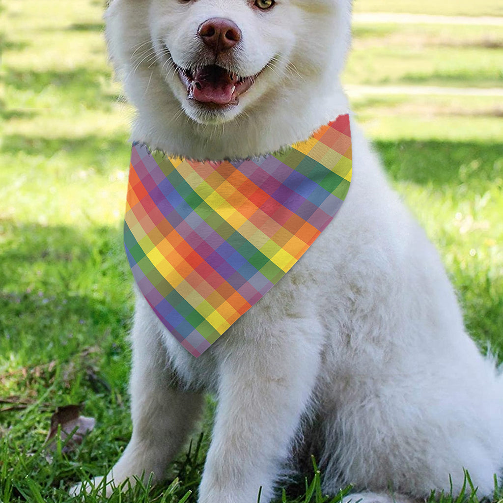 Rainbow LGBT Plaid Pattern Print Over The Collar Dog Bandana