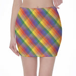Rainbow LGBT Plaid Pattern Print Pencil Mini Skirt