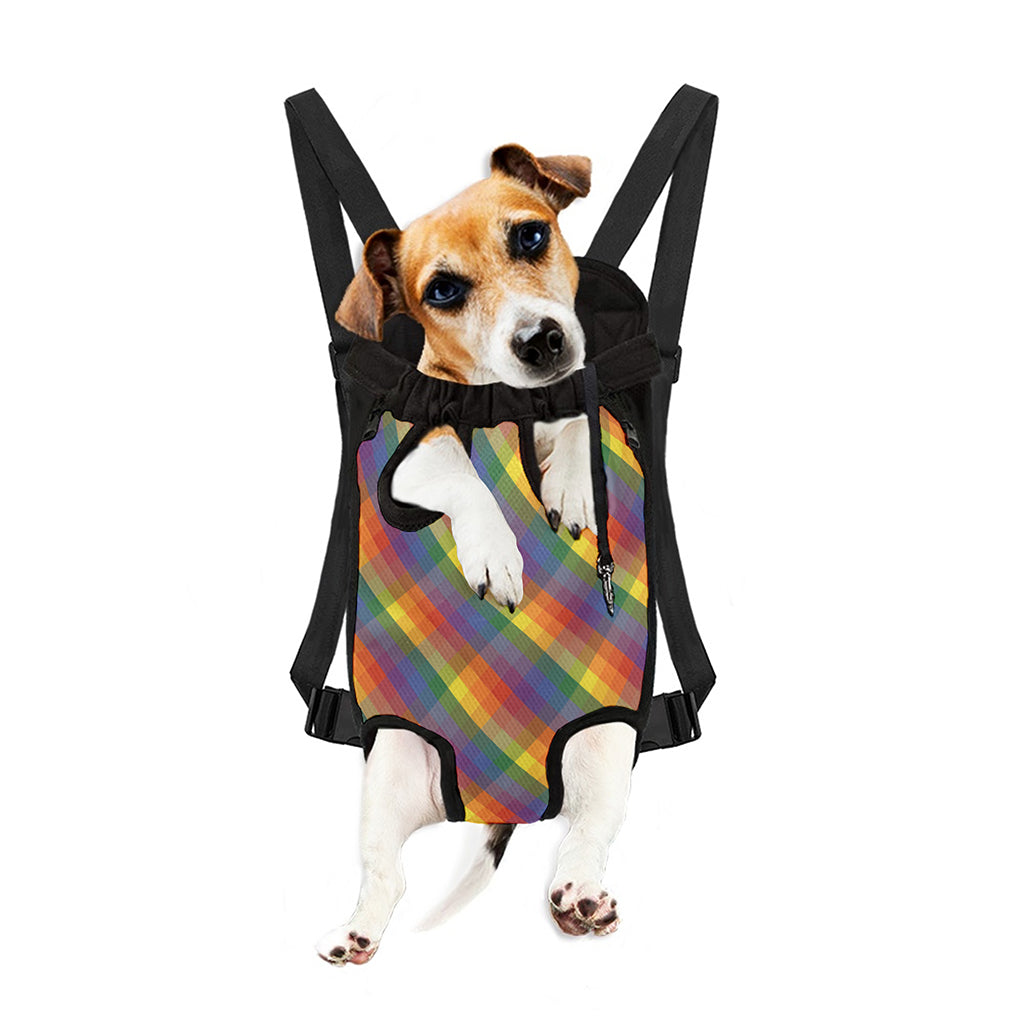 Rainbow LGBT Plaid Pattern Print Pet Carrier Backpack