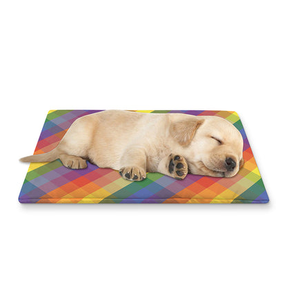 Rainbow LGBT Plaid Pattern Print Pet Cooling Mat Cover
