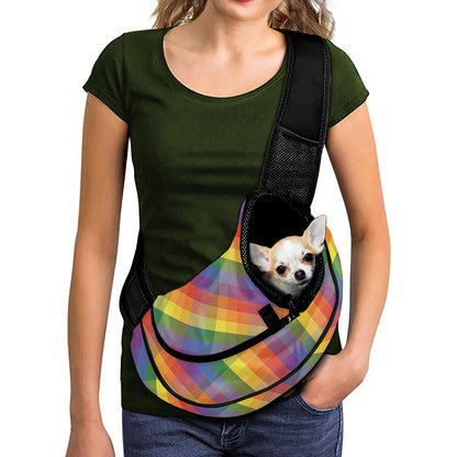 Rainbow LGBT Plaid Pattern Print Pet Sling Carrier