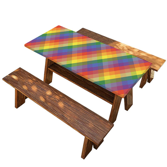 Rainbow LGBT Plaid Pattern Print Picnic Table Cover
